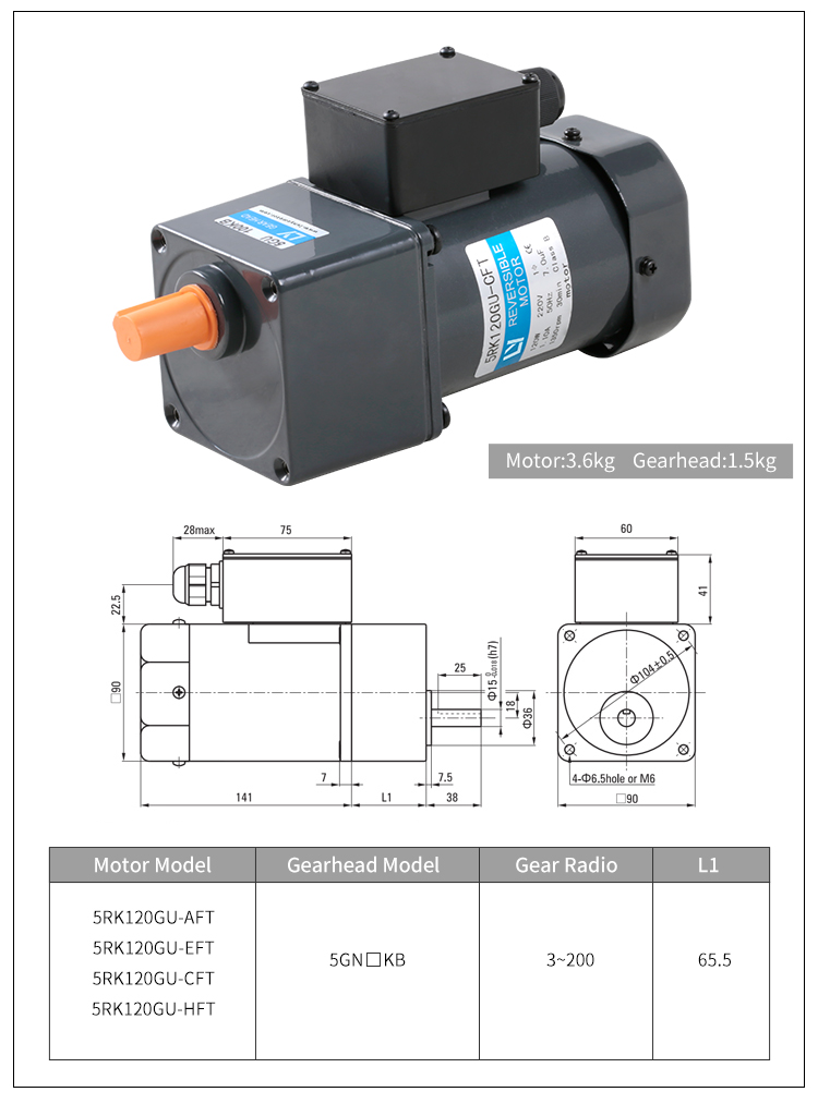 120W 1phase Micro AC Gear Motor